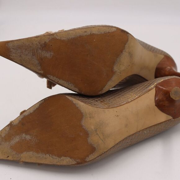 Carlos Santana Revue Tan Snakeskin Point Toe Heels 8.5M Leather - Picture 9 of 13